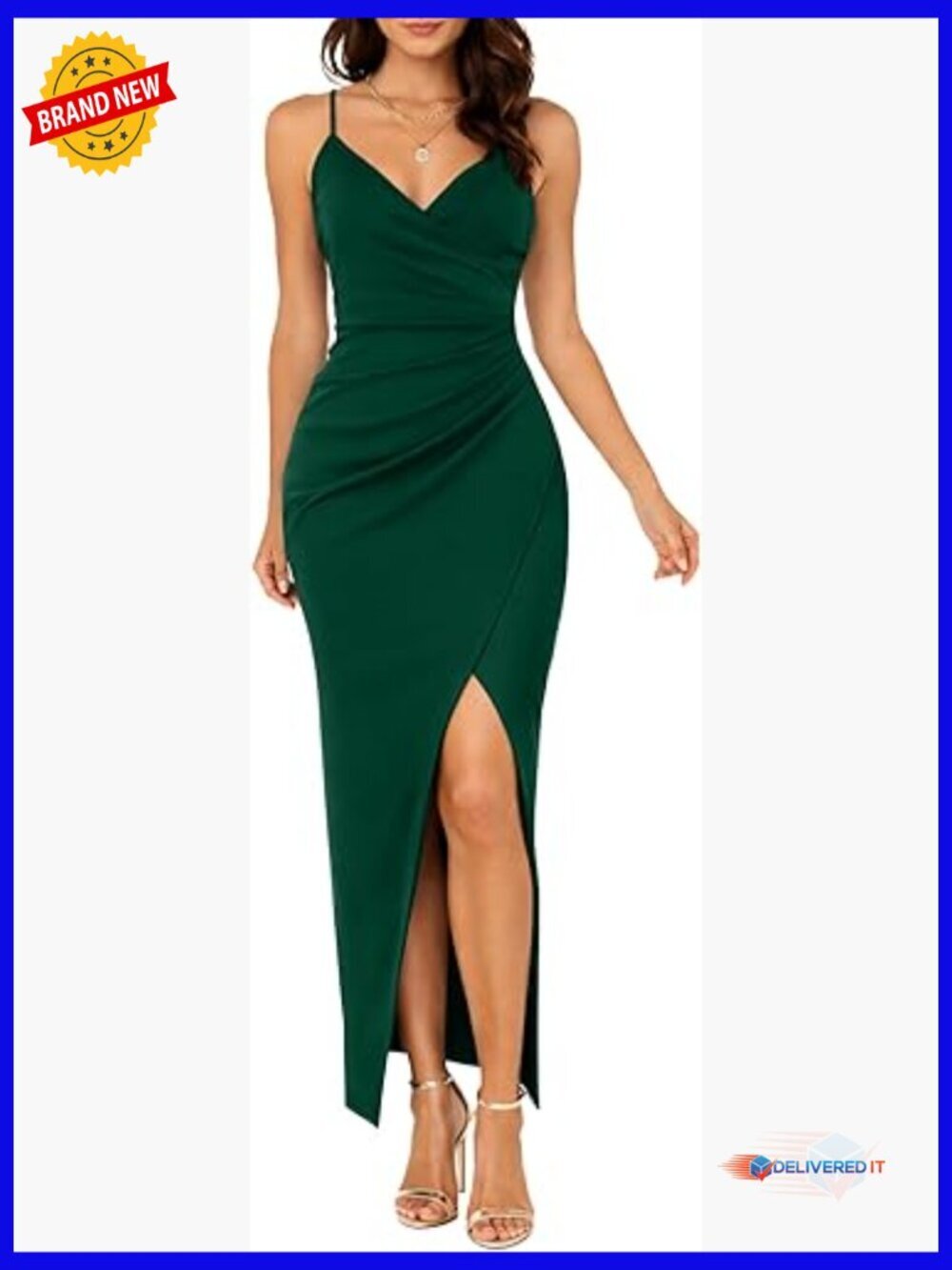 Sleeveless V-Neck Wrap Maxi Dress with Ruched Waist and Side Slit